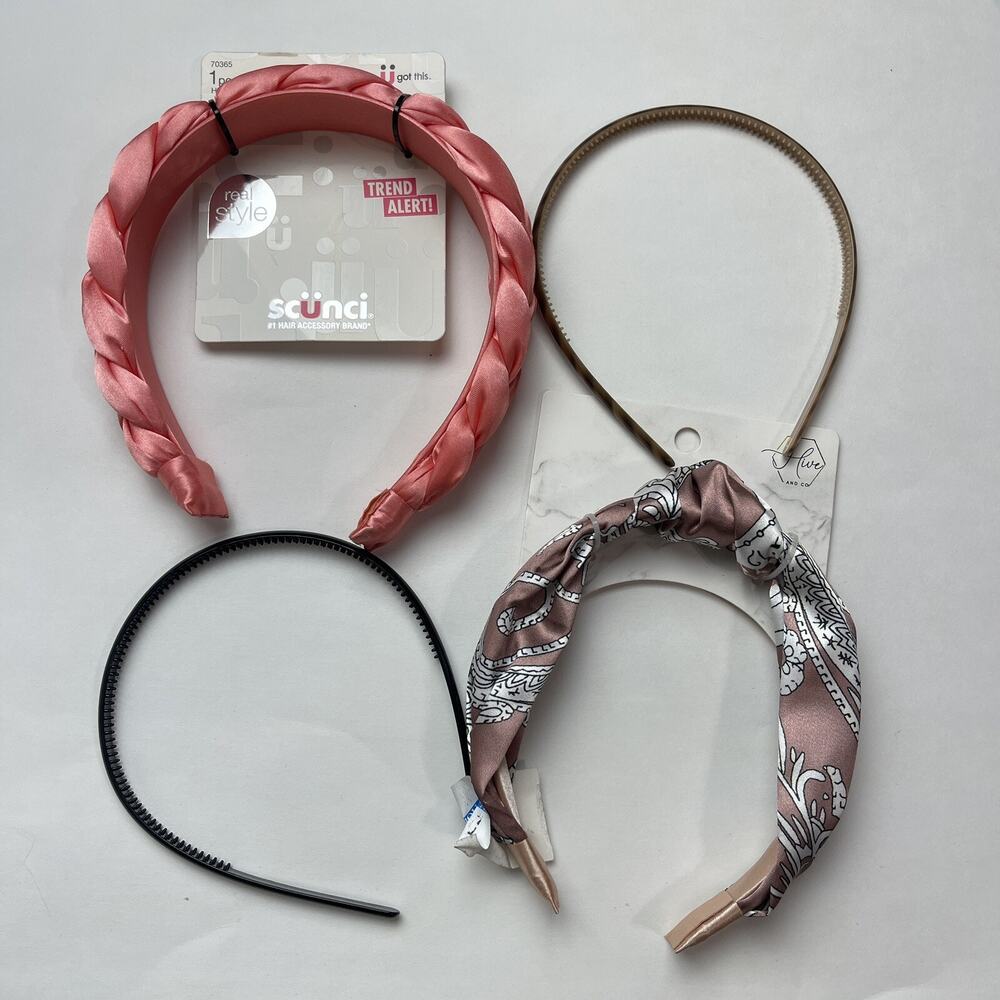 4-pack Scunci Braided Satin Hive Fabric Cloth Headband Hair Accessories New